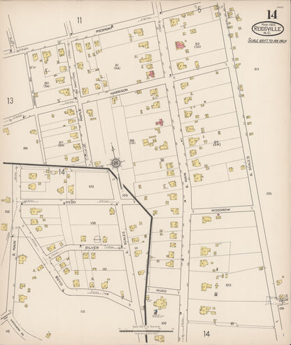 Sanborn Fire Insurance Map from Reidsville, Rockingham County, North Carolina (1922), Sheet #0014 - Historic Sanborn Fire Insurance Map Print, vintage old map wall art, antique decor, genealogy gift, North Carolina North Carolina map
