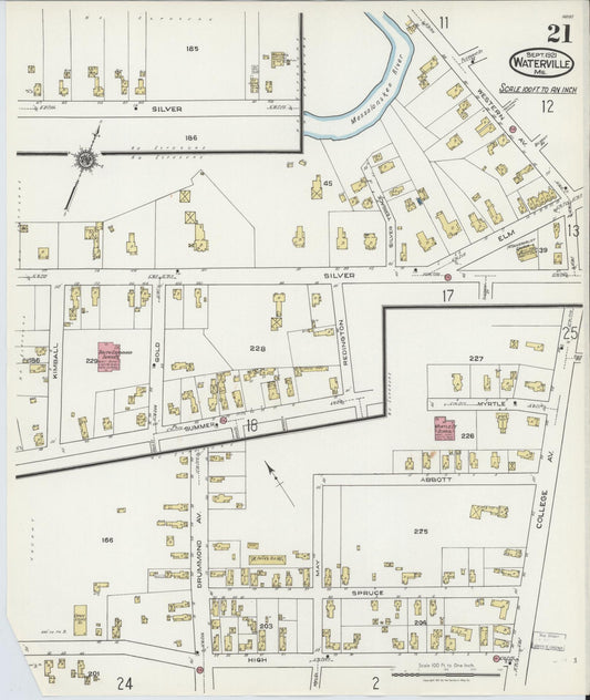 Sanborn Fire Insurance Map from Waterville, Kennebec County, Maine (1921), Sheet #0021 - Historic Sanborn Fire Insurance Map Print, vintage old map wall art, antique decor, genealogy gift, Maine Maine map