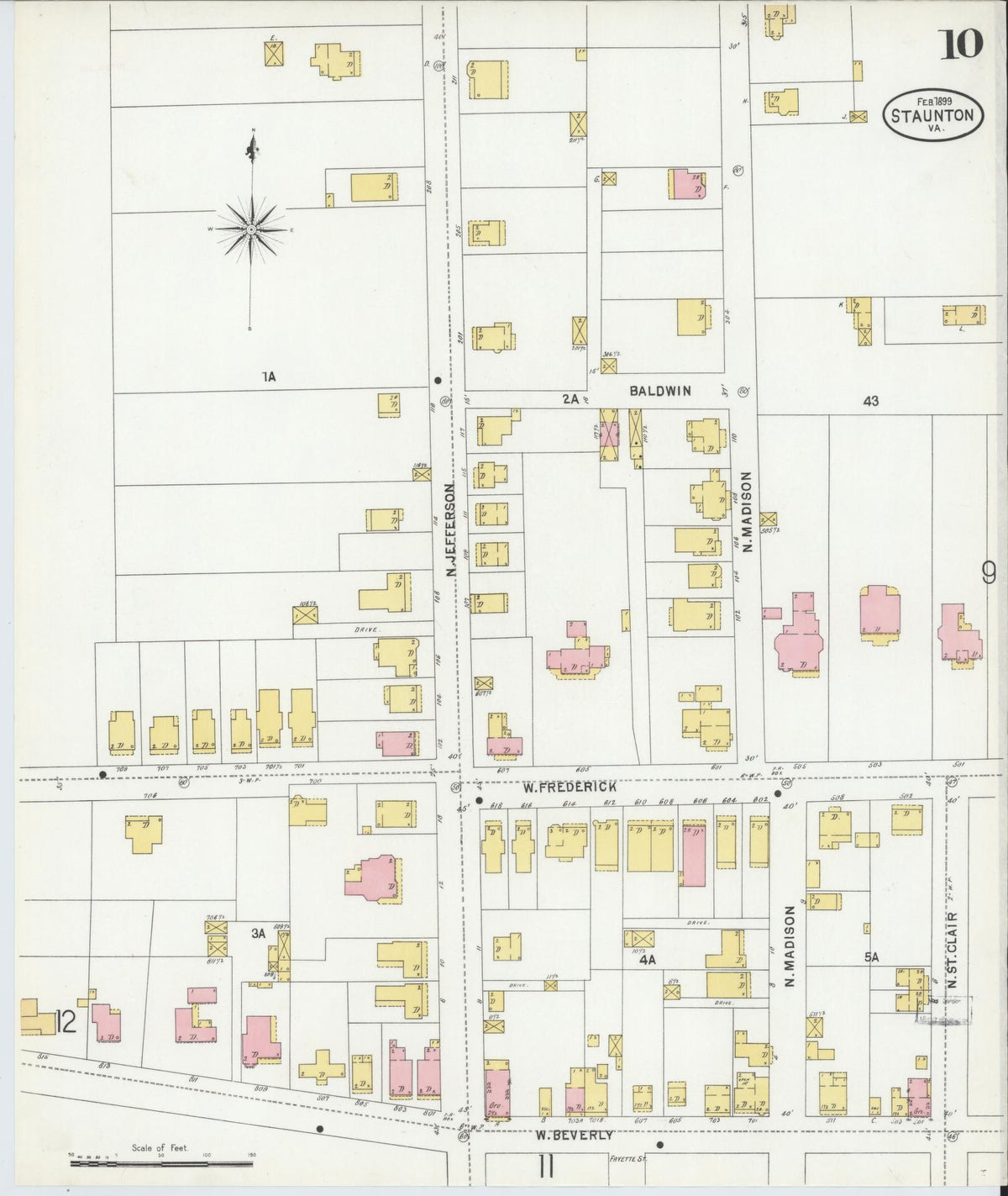 Sanborn Fire Insurance Map from Staunton, Independent Cities, Virginia (1899), Sheet #0010 - Complete Map Set gallery image, historic Sanborn map, vintage wall art, Virginia Virginia