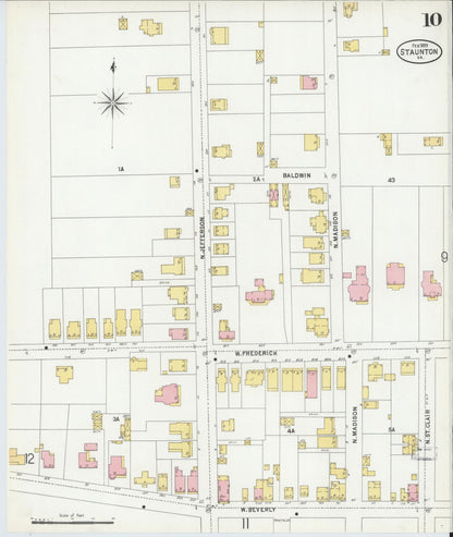 Sanborn Fire Insurance Map from Staunton, Independent Cities, Virginia (1899), Sheet #0010 - Complete Map Set gallery image, historic Sanborn map, vintage wall art, Virginia Virginia