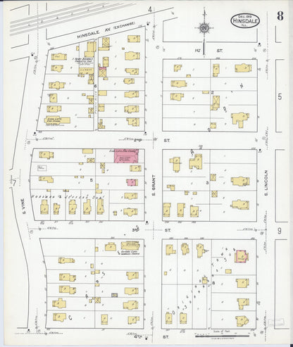 Sanborn Fire Insurance Map from Hinsdale, Du Page And Cook Counties, Illinois (1919), Sheet #0008 - Complete Map Set gallery image, historic Sanborn map, vintage wall art, Illinois Illinois