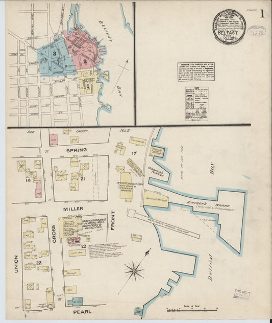 Sanborn Fire Insurance Map from Belfast, Waldo County, Maine (1884), Sheet #0001 - Complete Map Set gallery image, historic Sanborn map, vintage wall art, Maine Maine