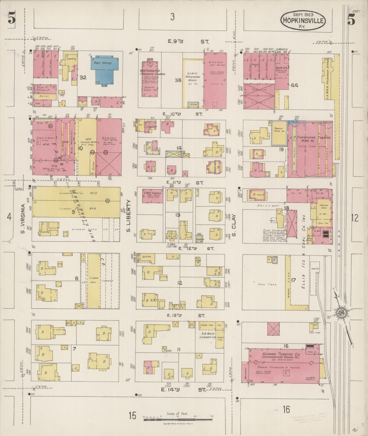 Sanborn Fire Insurance Map from Hopkinsville, Christian County, Kentucky (1923), Sheet #0005 - Complete Map Set gallery image, historic Sanborn map, vintage wall art, Kentucky Kentucky