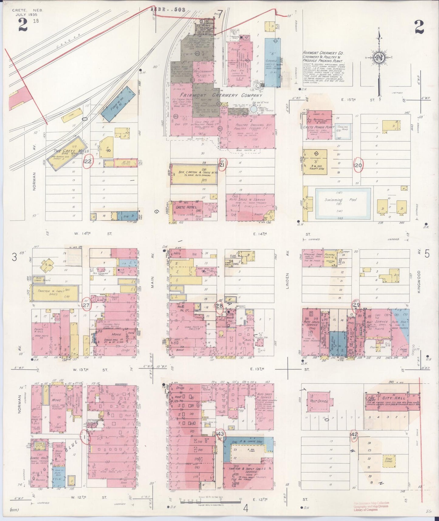 Sanborn Fire Insurance Map from Crete, Saline County, Nebraska (1942), Sheet #0002 - Complete Map Set gallery image, historic Sanborn map, vintage wall art, Nebraska Nebraska