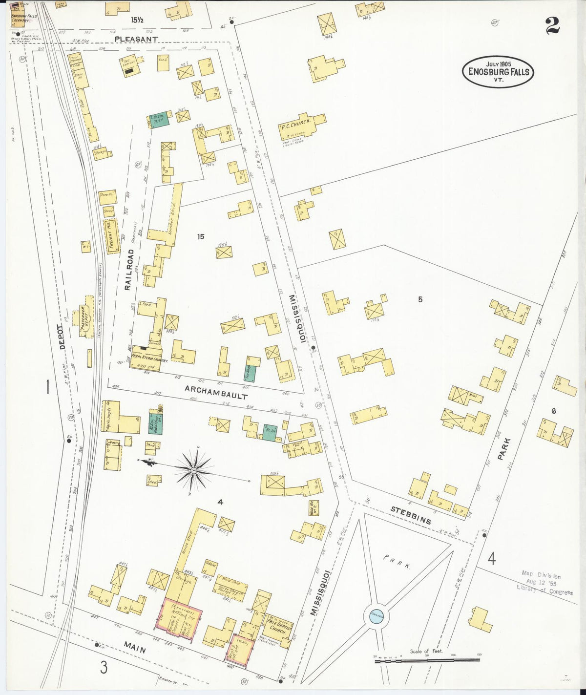 Sanborn Fire Insurance Map from Enosburg Falls, Franklin County, Vermont (1905), Sheet #0002 - Complete Map Set gallery image, historic Sanborn map, vintage wall art, Vermont Vermont