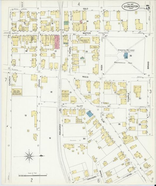 Sanborn Fire Insurance Map from Stonington, New London County, Connecticut (1907), Sheet #0005 - Historic Sanborn Fire Insurance Map Print, vintage old map wall art, antique decor, genealogy gift, Connecticut Connecticut map
