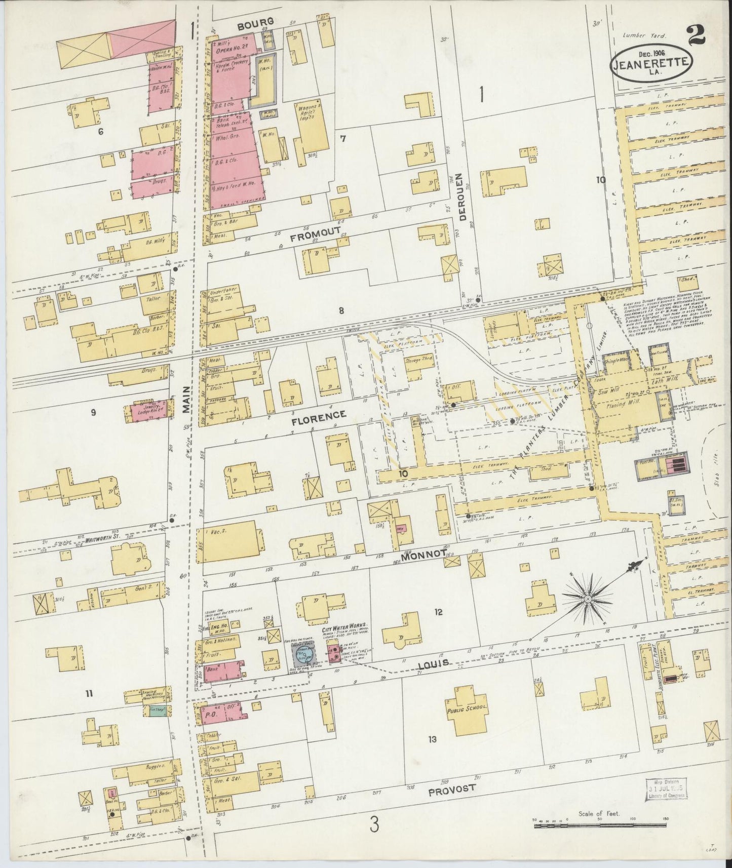 Sanborn Fire Insurance Map from Jeannerette, Iberia Parish, Louisiana (1906), Sheet #0002 - Historic Sanborn Fire Insurance Map Print, vintage old map wall art, antique decor, genealogy gift, Louisiana Louisiana map