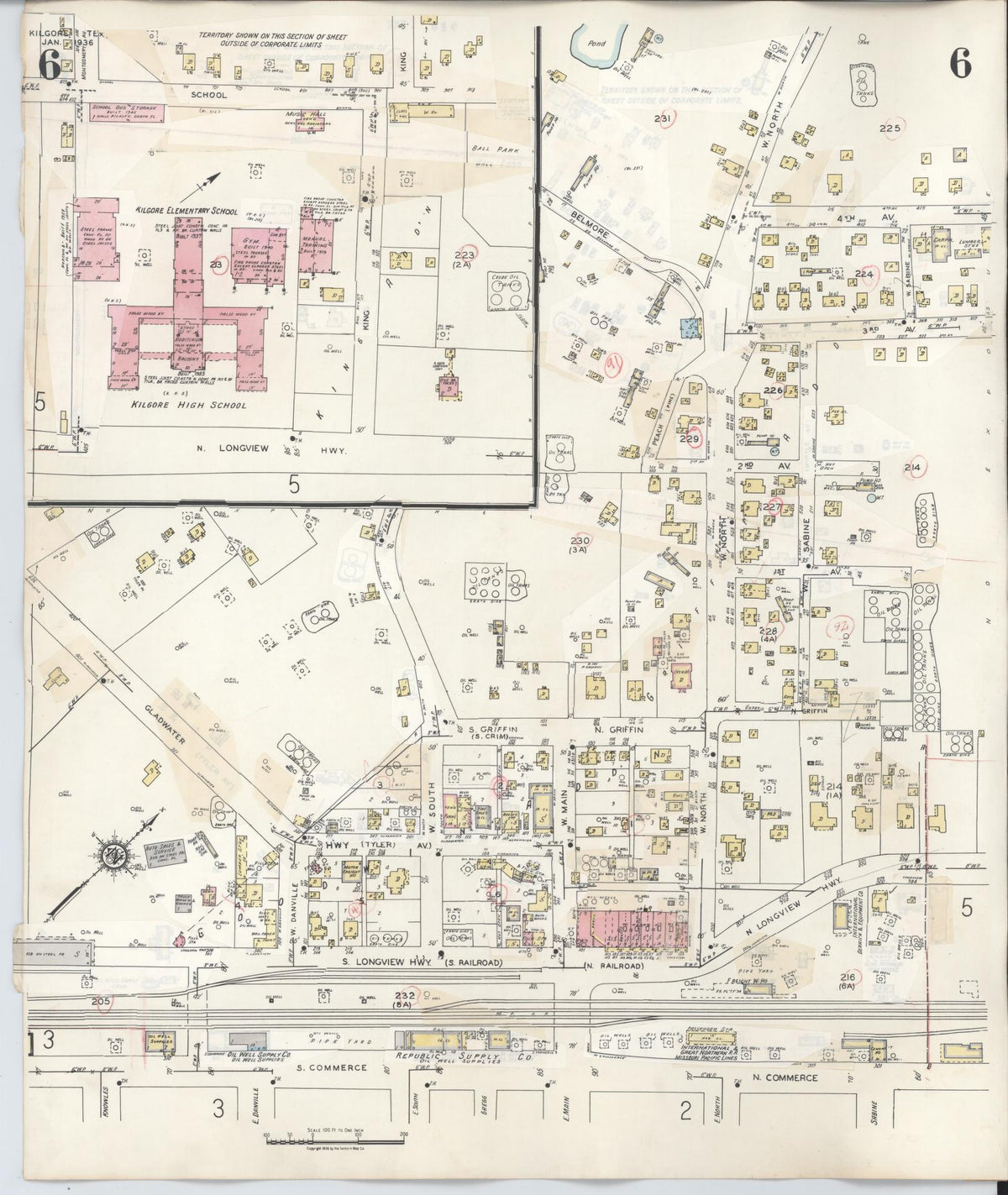 Sanborn Fire Insurance Map from Kilgore, Gregg County, Texas (1950), Sheet #0006 - Complete Map Set gallery image, historic Sanborn map, vintage wall art, Texas Texas