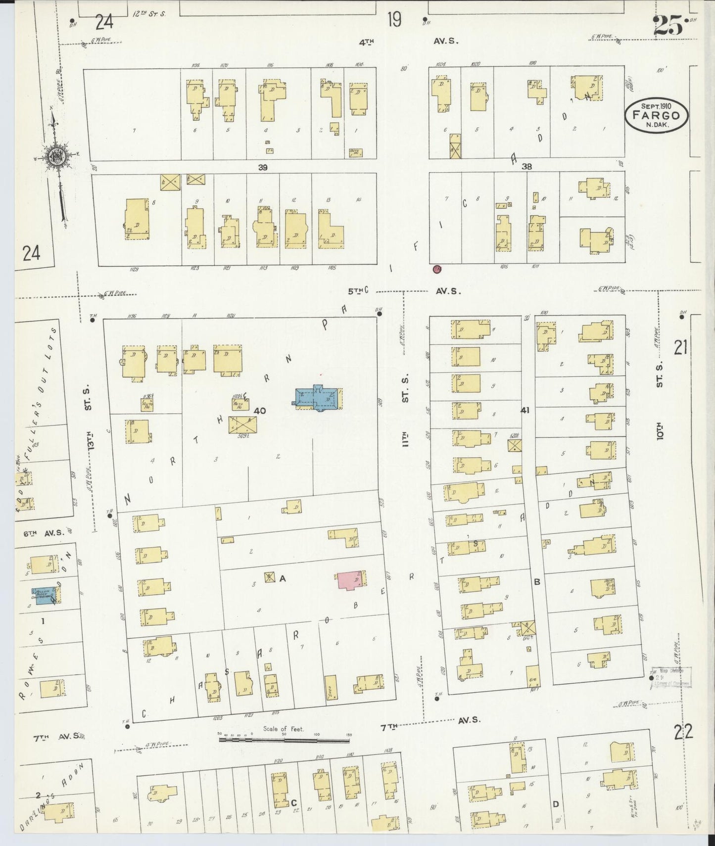 Sanborn Fire Insurance Map from Fargo, Cass County, North Dakota (1910), Sheet #0025 - Complete Map Set gallery image, historic Sanborn map, vintage wall art, North Dakota North Dakota
