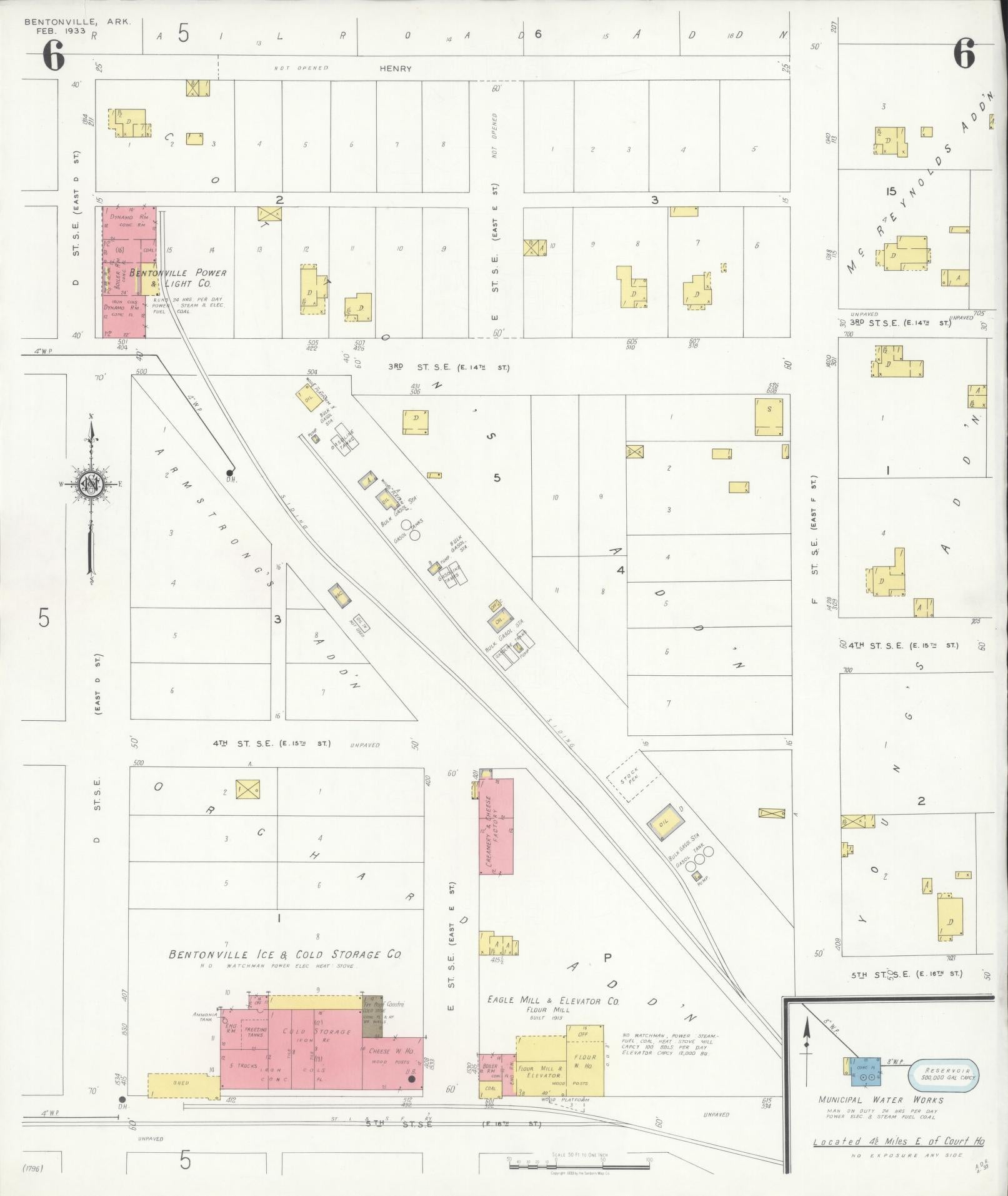 Sanborn Fire Insurance Map from Bentonville, Benton County, Arkansas (1933), Sheet #0006 - Historic Sanborn Fire Insurance Map Print, vintage old map wall art, antique decor, genealogy gift, Arkansas Arkansas map