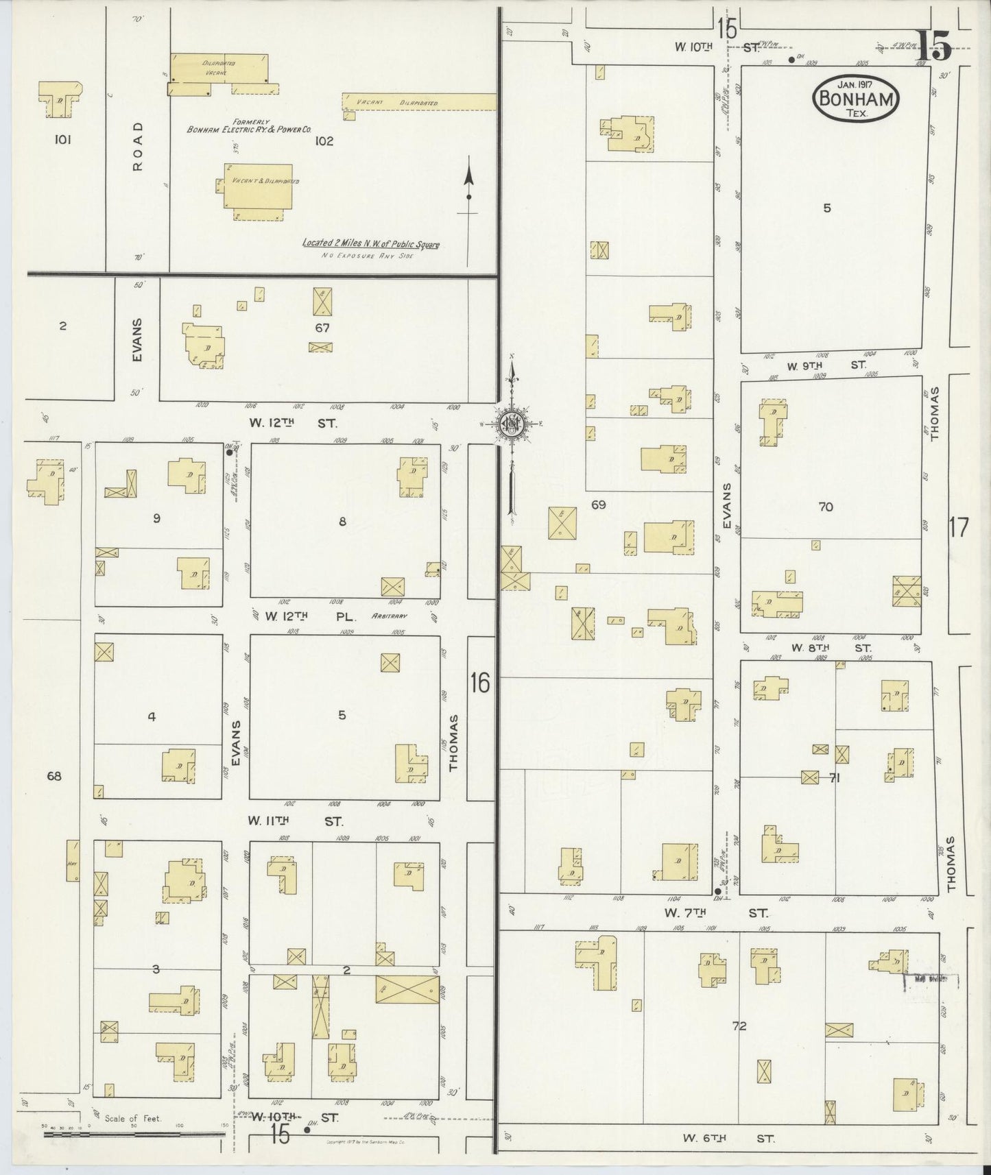 Sanborn Fire Insurance Map from Bonham, Fannin County, Texas (1917), Sheet #0015 - Historic Sanborn Fire Insurance Map Print, vintage old map wall art, antique decor, genealogy gift, Texas Texas map