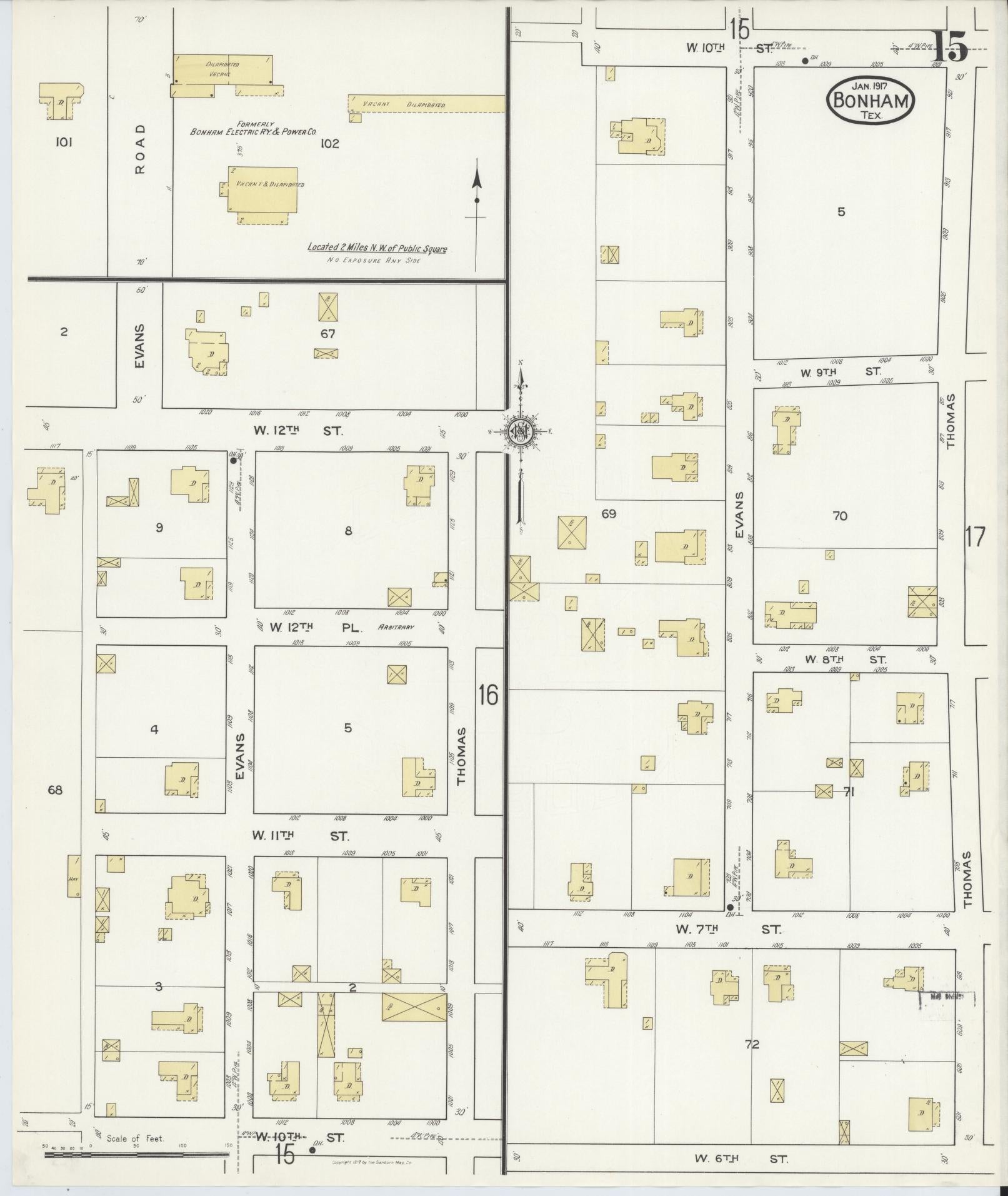 Sanborn Fire Insurance Map from Bonham, Fannin County, Texas (1917), Sheet #0015 - Historic Sanborn Fire Insurance Map Print, vintage old map wall art, antique decor, genealogy gift, Texas Texas map