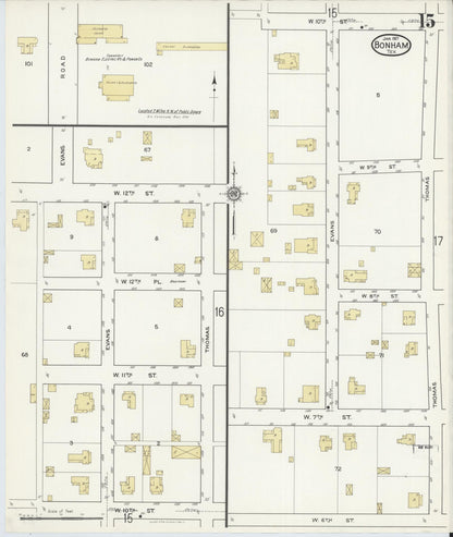 Sanborn Fire Insurance Map from Bonham, Fannin County, Texas (1917), Sheet #0015 - Historic Sanborn Fire Insurance Map Print, vintage old map wall art, antique decor, genealogy gift, Texas Texas map