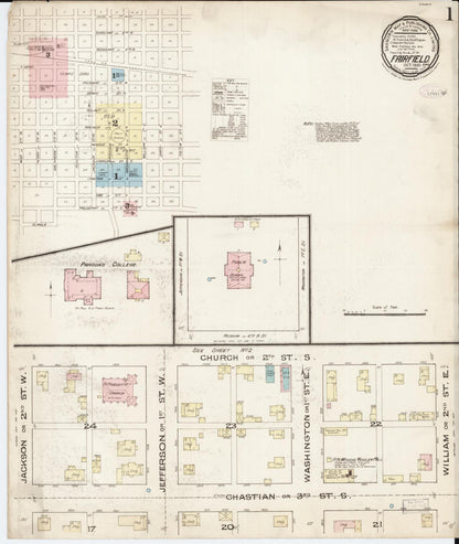 Sanborn Fire Insurance Map from Fairfield, Jefferson County, Iowa (1885), Sheet #0001 - Historic Sanborn Fire Insurance Map Print