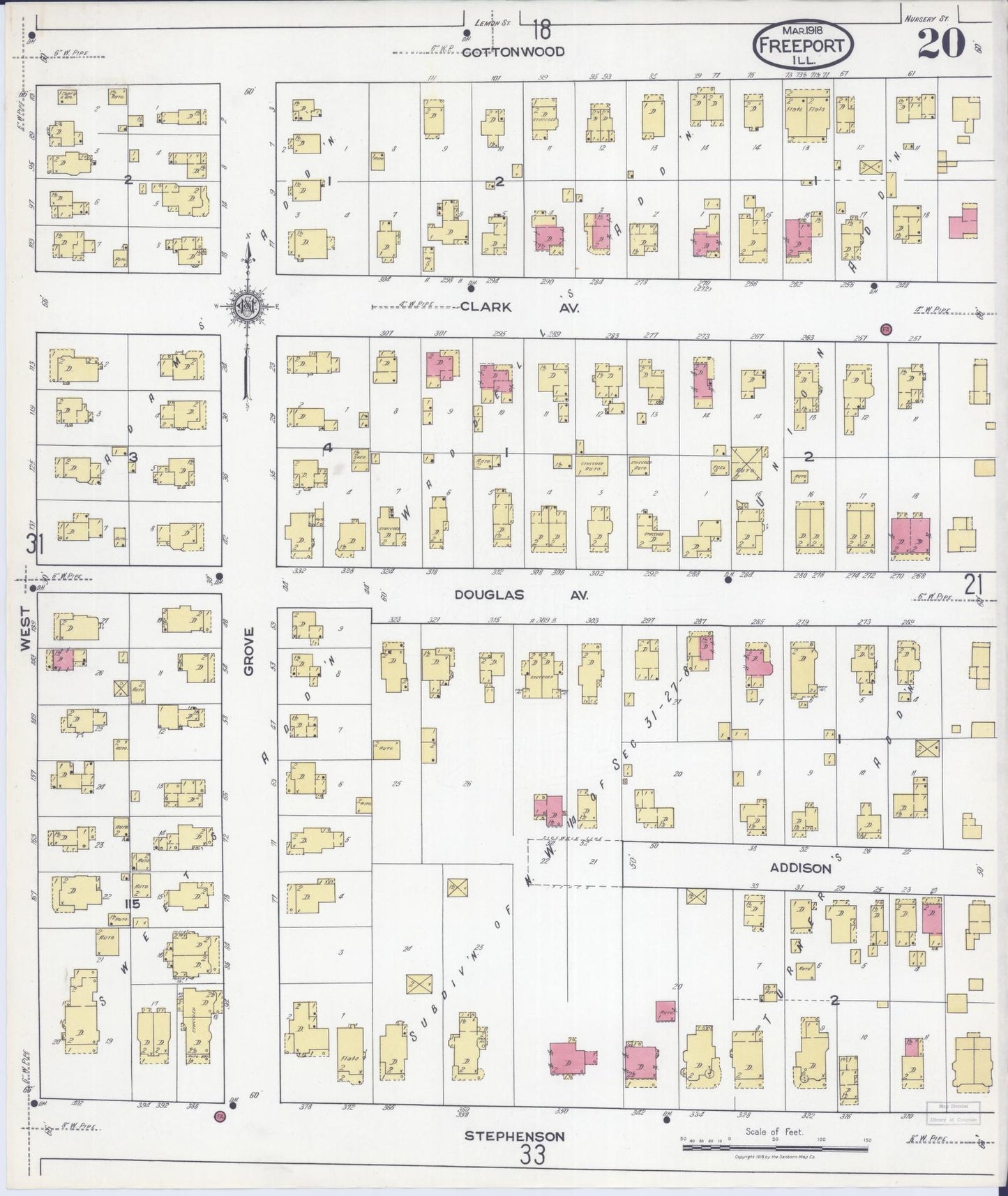 Sanborn Fire Insurance Map from Freeport, Stephenson County, Illinois (1918), Sheet #0020 - Complete Map Set gallery image, historic Sanborn map, vintage wall art, Illinois Illinois