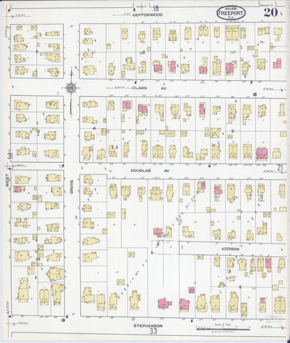 Sanborn Fire Insurance Map from Freeport, Stephenson County, Illinois (1918), Sheet #0020 - Complete Map Set gallery image, historic Sanborn map, vintage wall art, Illinois Illinois
