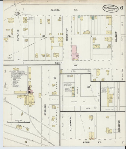 Sanborn Fire Insurance Map from Watertown, Codington County, South Dakota (1888), Sheet #0006 - Complete Map Set gallery image, historic Sanborn map, vintage wall art, South Dakota South Dakota
