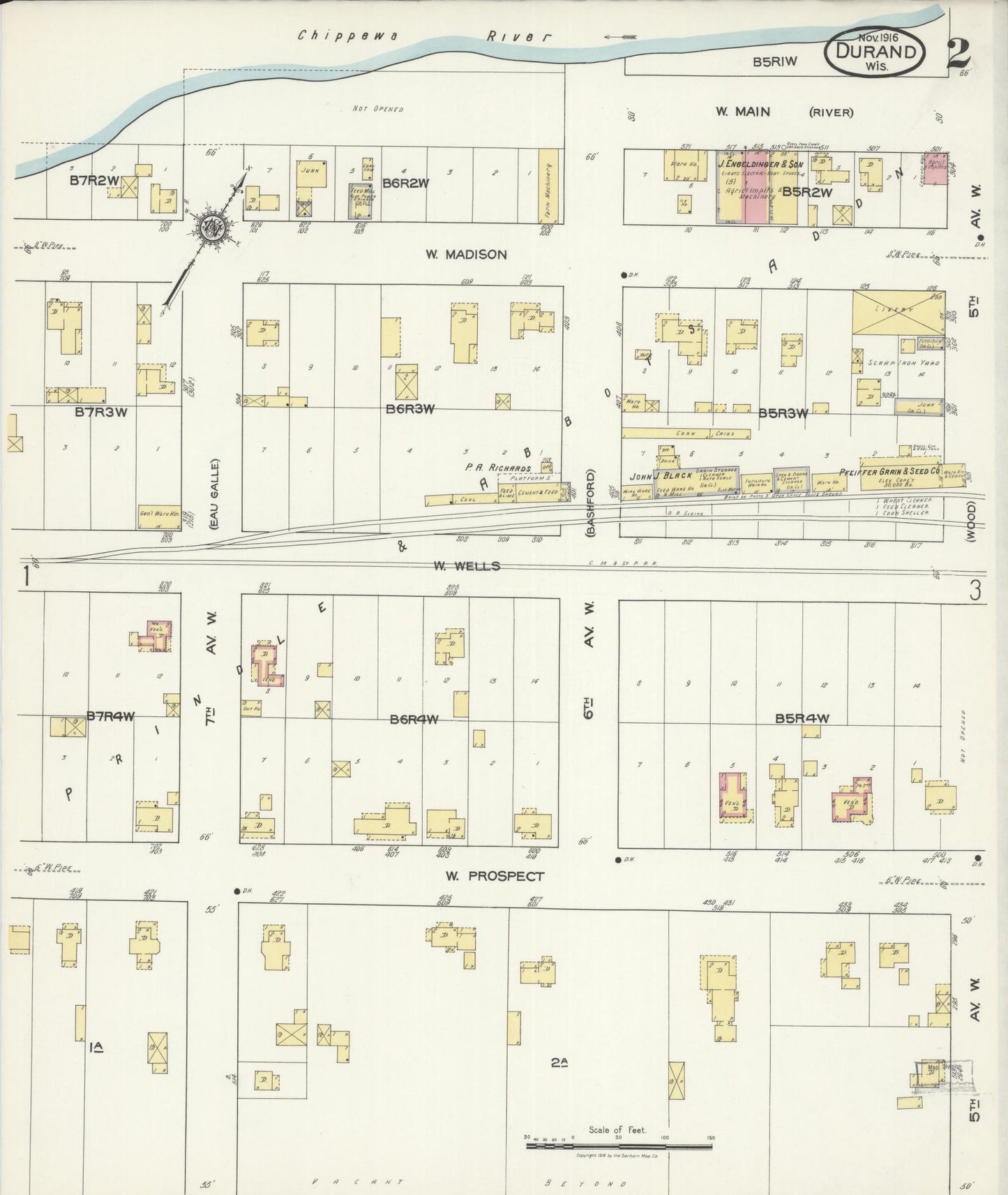 Sanborn Fire Insurance Map from Durand, Pepin County, Wisconsin (1916), Sheet #0002 - Historic Sanborn Fire Insurance Map Print, vintage old map wall art, antique decor, genealogy gift, Wisconsin Wisconsin map