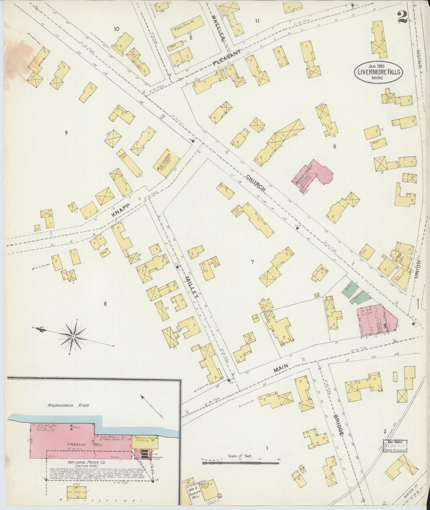 Sanborn Fire Insurance Map from Livermore Falls, Androscoggin County, Maine (1903), Sheet #0002 - Complete Map Set gallery image, historic Sanborn map, vintage wall art, Maine Maine