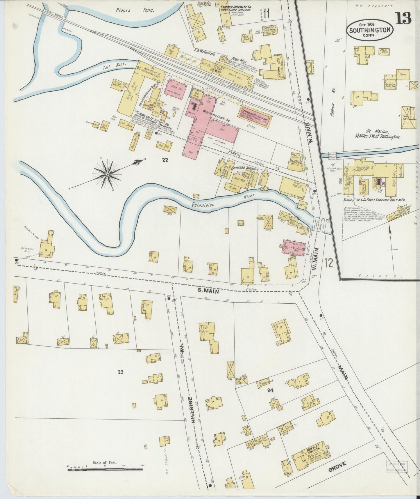 Sanborn Fire Insurance Map from Southington, Hartford County, Connecticut (1906), Sheet #0013 - Complete Map Set gallery image, historic Sanborn map, vintage wall art, Connecticut Connecticut