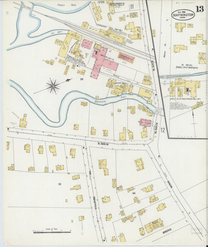 Sanborn Fire Insurance Map from Southington, Hartford County, Connecticut (1906), Sheet #0013 - Complete Map Set gallery image, historic Sanborn map, vintage wall art, Connecticut Connecticut