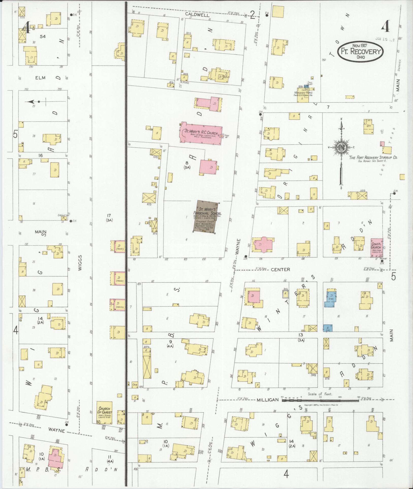 Sanborn Fire Insurance Map from Fort Recovery, Mercer County, Ohio (1927), Sheet #0004 - Complete Map Set gallery image, historic Sanborn map, vintage wall art, Ohio Ohio