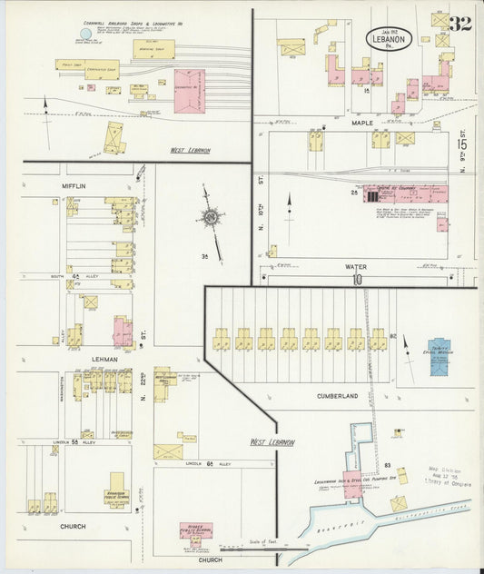 Sanborn Fire Insurance Map from Lebanon, Lebanon County, Pennsylvania (1912), Sheet #0032 - Historic Sanborn Fire Insurance Map Print, vintage old map wall art, antique decor, genealogy gift, Pennsylvania Pennsylvania map