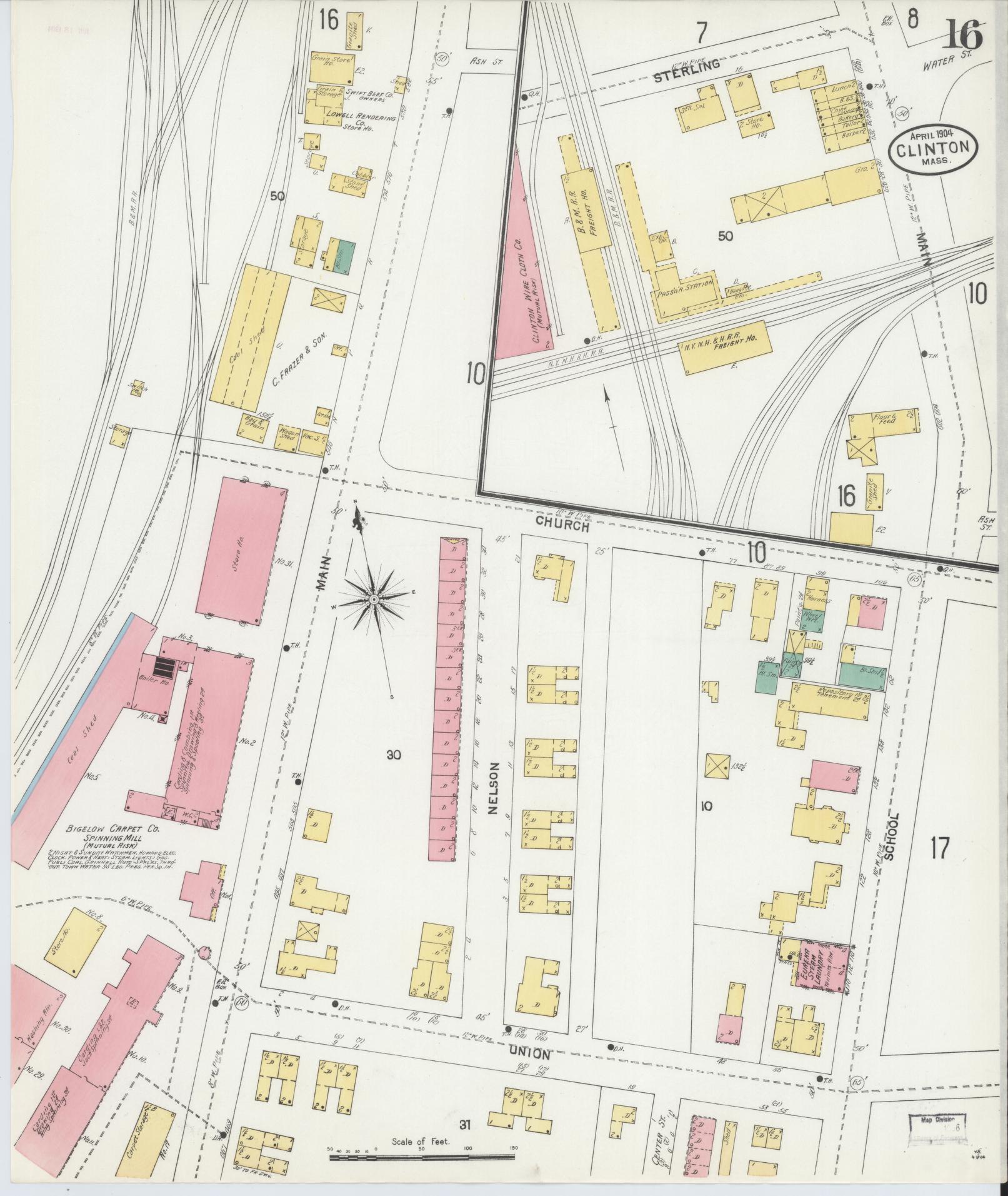 Sanborn Fire Insurance Map from Clinton, Worcester County, Massachusetts (1904), Sheet #0016 - Complete Map Set gallery image, historic Sanborn map, vintage wall art, Massachusetts Massachusetts