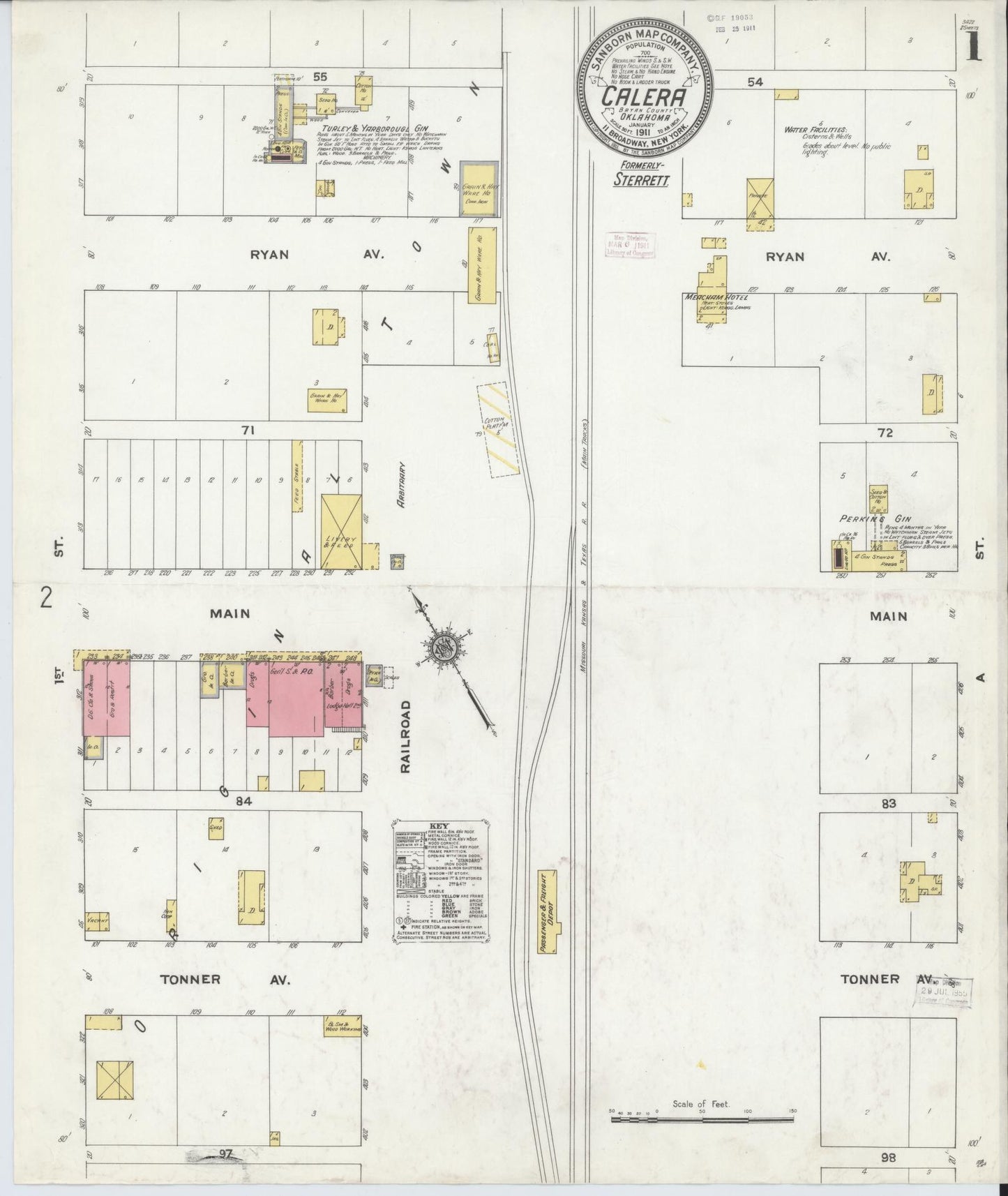 Sanborn Fire Insurance Map from Calera, Bryan County, Oklahoma (1911), Sheet #0001 - Historic Sanborn Fire Insurance Map Print, vintage old map wall art, antique decor, genealogy gift, Oklahoma Oklahoma map