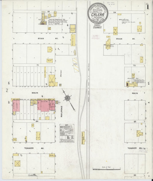 Sanborn Fire Insurance Map from Calera, Bryan County, Oklahoma (1911), Sheet #0001 - Historic Sanborn Fire Insurance Map Print, vintage old map wall art, antique decor, genealogy gift, Oklahoma Oklahoma map