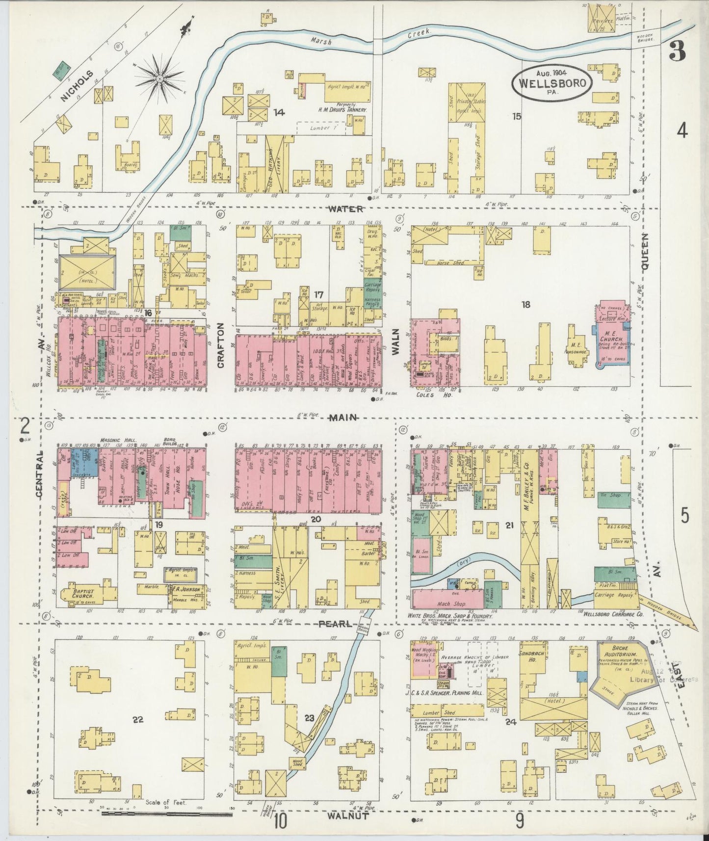 Sanborn Fire Insurance Map from Wellsboro, Tioga County, Pennsylvania (1904), Sheet #0003 - Complete Map Set gallery image, historic Sanborn map, vintage wall art, Pennsylvania Pennsylvania