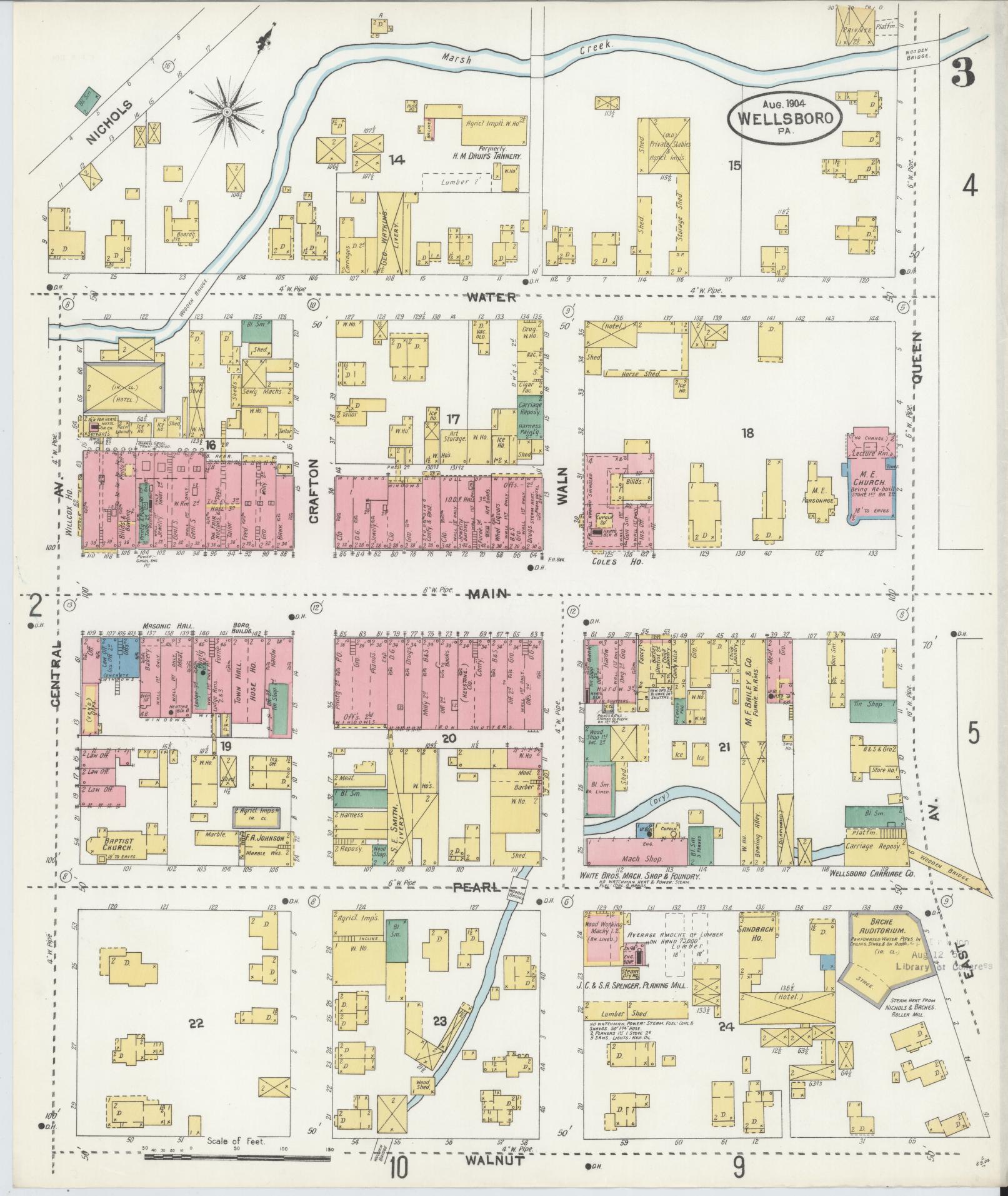Sanborn Fire Insurance Map from Wellsboro, Tioga County, Pennsylvania (1904), Sheet #0003 - Complete Map Set gallery image, historic Sanborn map, vintage wall art, Pennsylvania Pennsylvania