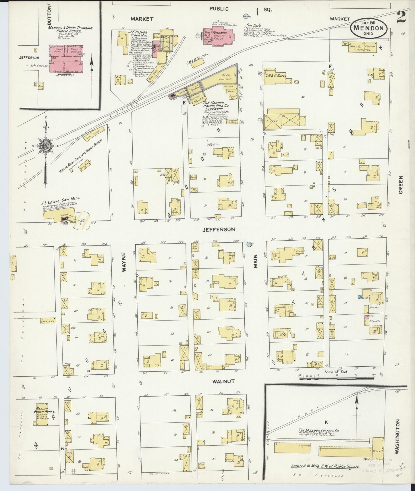 Sanborn Fire Insurance Map from Mendon, Mercer County, Ohio (1911), Sheet #0002 - Historic Sanborn Fire Insurance Map Print, vintage old map wall art, antique decor, genealogy gift, Ohio Ohio map