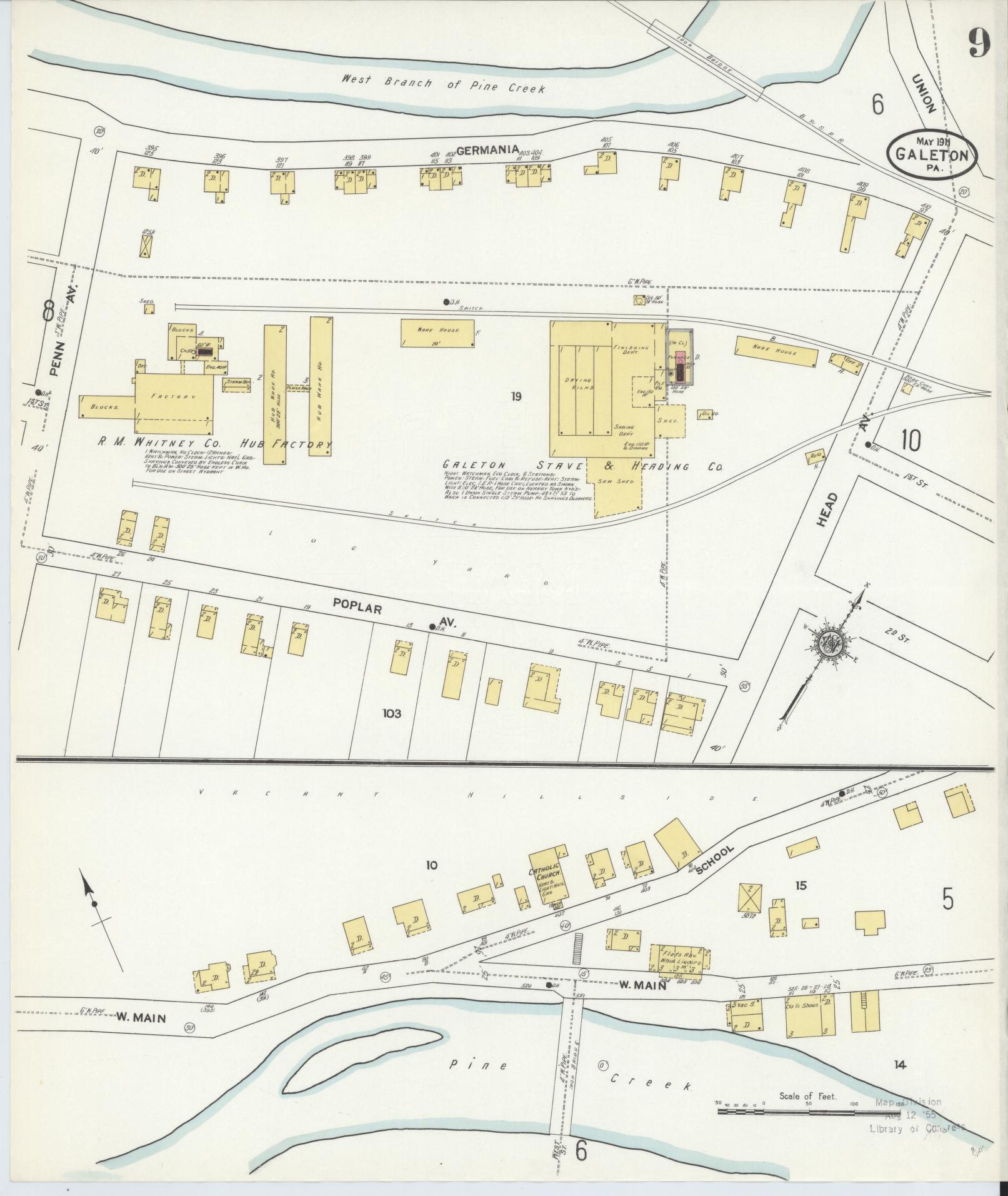 Sanborn Fire Insurance Map from Galeton, Potter County, Pennsylvania (1911), Sheet #0009 - Historic Sanborn Fire Insurance Map Print, vintage old map wall art, antique decor, genealogy gift, Pennsylvania Pennsylvania map