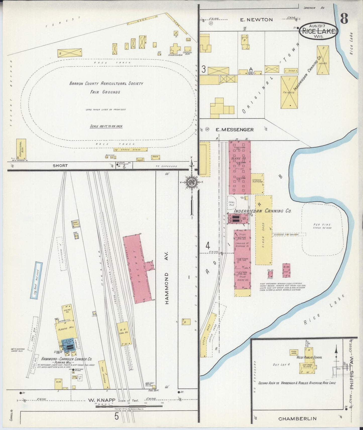 Sanborn Fire Insurance Map from Rice Lake, Barron County, Wisconsin (1917), Sheet #0008 - Complete Map Set gallery image, historic Sanborn map, vintage wall art, Wisconsin Wisconsin