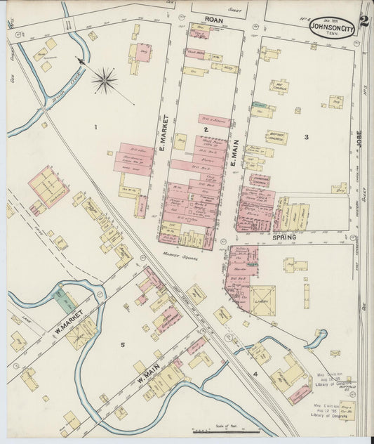Sanborn Fire Insurance Map from Johnson City, Washington County, Tennessee (1891), Sheet #0002 - Historic Sanborn Fire Insurance Map Print, vintage old map wall art, antique decor, genealogy gift, Tennessee Tennessee map