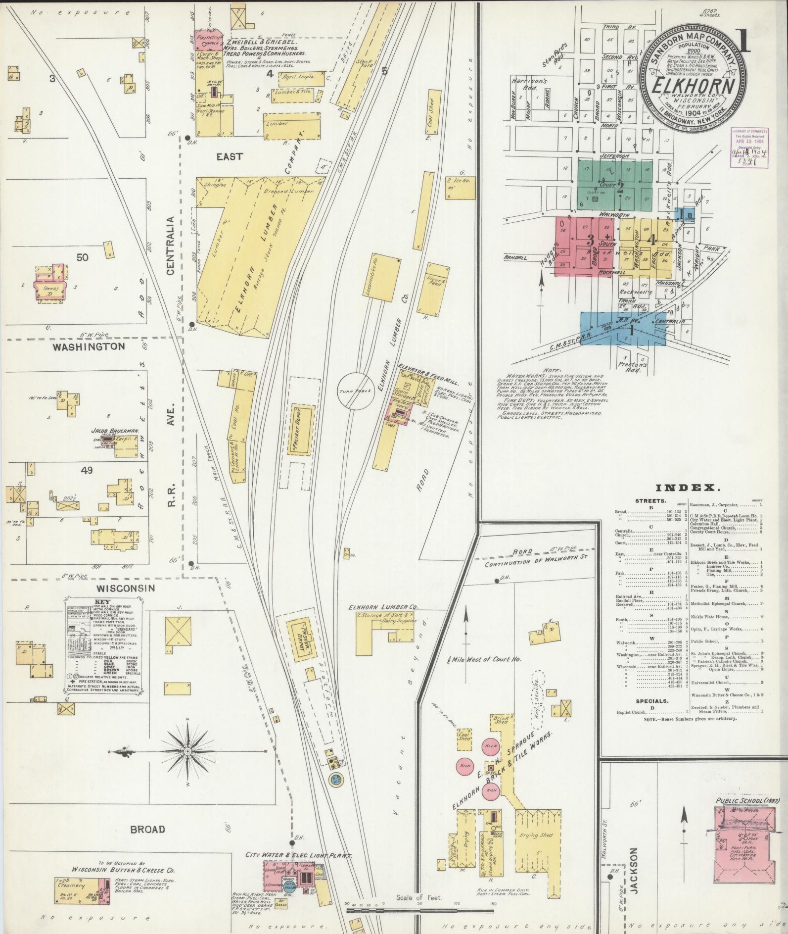 Sanborn Fire Insurance Map from Elkhorn, Walworth County, Wisconsin (1904), Sheet #0001 - Complete Map Set gallery image, historic Sanborn map, vintage wall art, Wisconsin Wisconsin