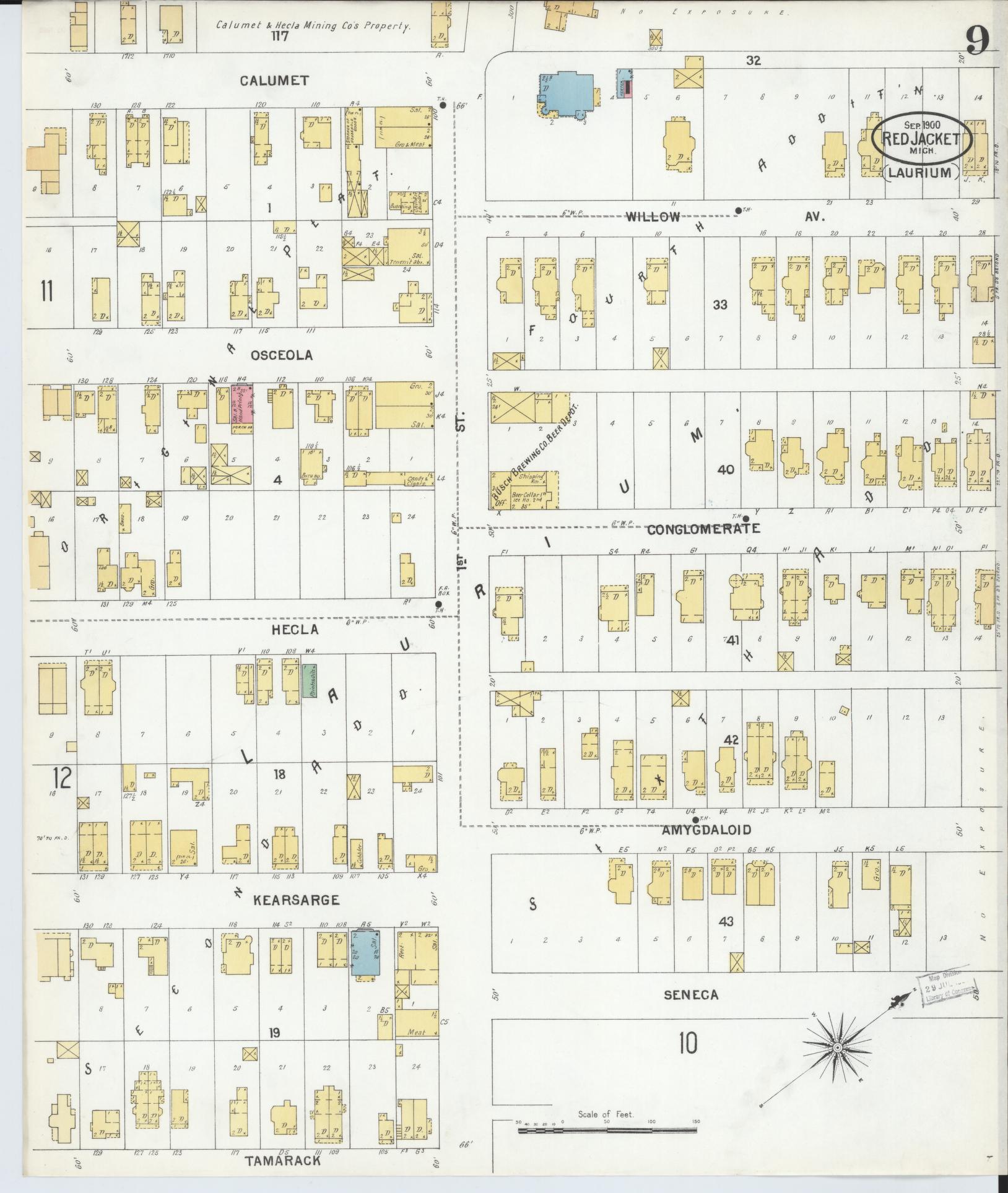 Sanborn Fire Insurance Map from Red Jacket, Houghton County, Michigan (1900), Sheet #0009 - Complete Map Set gallery image, historic Sanborn map, vintage wall art, Michigan Michigan