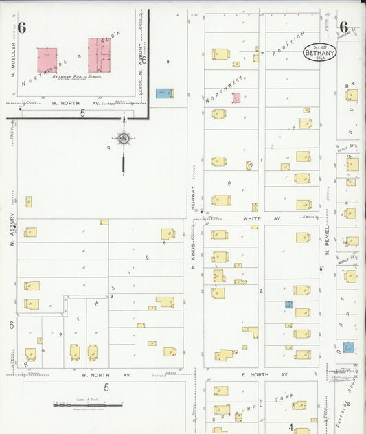 Sanborn Fire Insurance Map from Bethany, Oklahoma County, Oklahoma (1927), Sheet #0006 - Historic Sanborn Fire Insurance Map Print, vintage old map wall art, antique decor, genealogy gift, Bethany Oklahoma map
