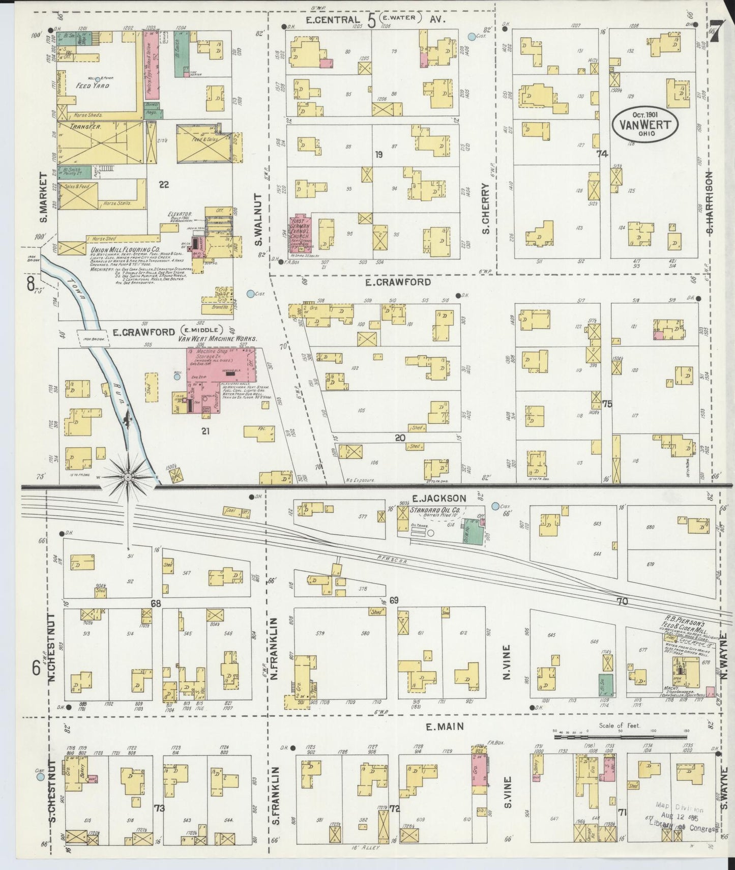 Sanborn Fire Insurance Map from Van Wert, Van Wert County, Ohio (1901), Sheet #0007 - Complete Map Set gallery image, historic Sanborn map, vintage wall art, Ohio Ohio