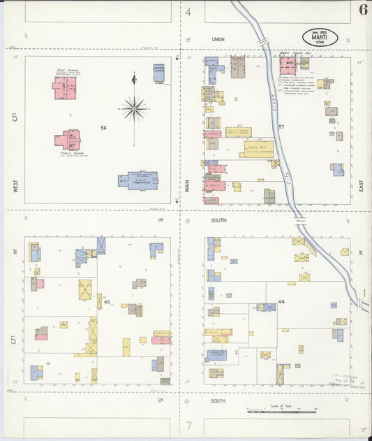 Sanborn Fire Insurance Map from Manti, Sanpete County, Utah (1908), Sheet #0006 - Historic Sanborn Fire Insurance Map Print, vintage old map wall art, antique decor, genealogy gift, Utah Utah map