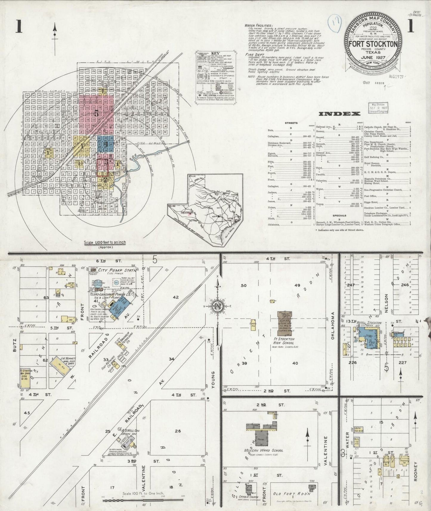 Sanborn Fire Insurance Map from Fort Stockton, Pecos County, Texas. (1927) – Historic Sanborn Fire Insurance Map Print
