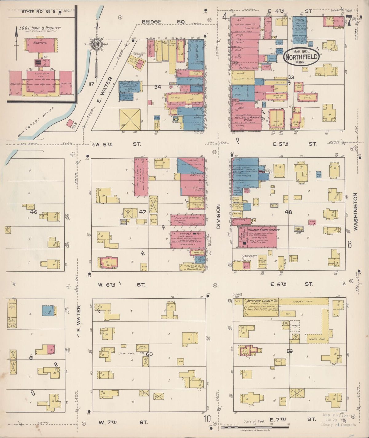 Sanborn Fire Insurance Map from Northfield, Rice County, Minnesota (1922), Sheet #0007 - Complete Map Set gallery image, historic Sanborn map, vintage wall art, Minnesota Minnesota