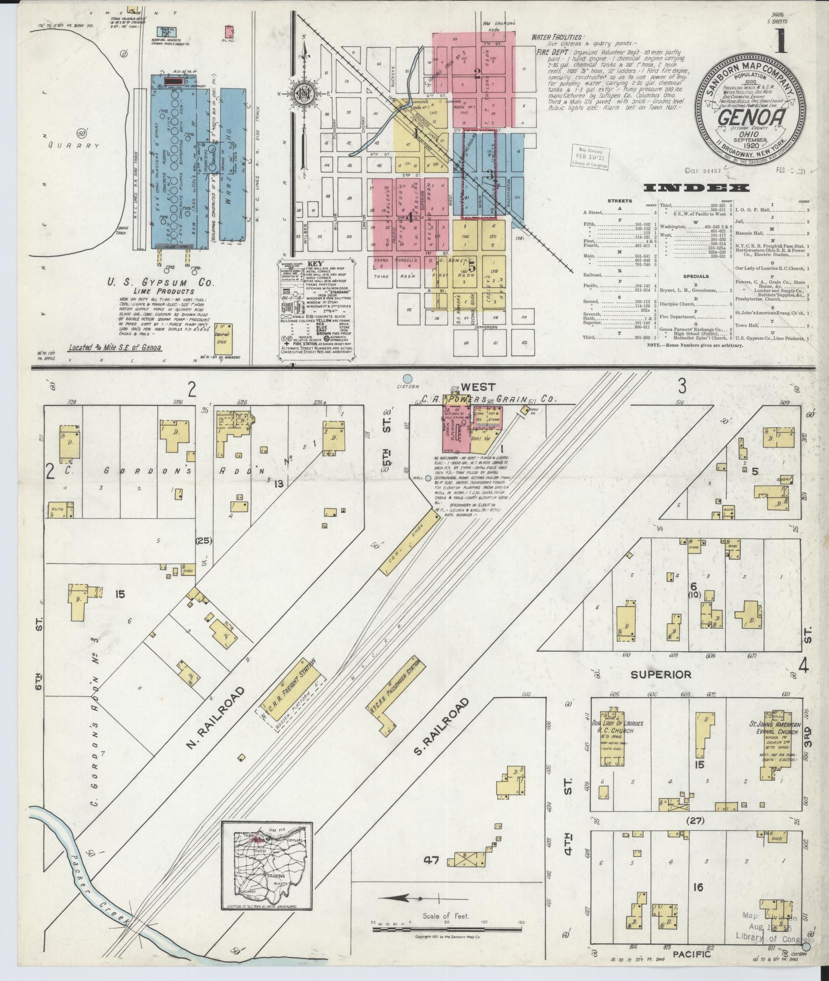 Sanborn Fire Insurance Map from Genoa, Ottawa County, Ohio (1920), Sheet #0001 - Complete Map Set gallery image, historic Sanborn map, vintage wall art, Ohio Ohio