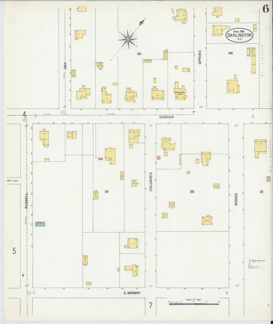 Sanborn Fire Insurance Map from Darlington, Darlington County, South Carolina (1903), Sheet #0006 - Historic Sanborn Fire Insurance Map Print, vintage old map wall art, antique decor, genealogy gift, South Carolina South Carolina map