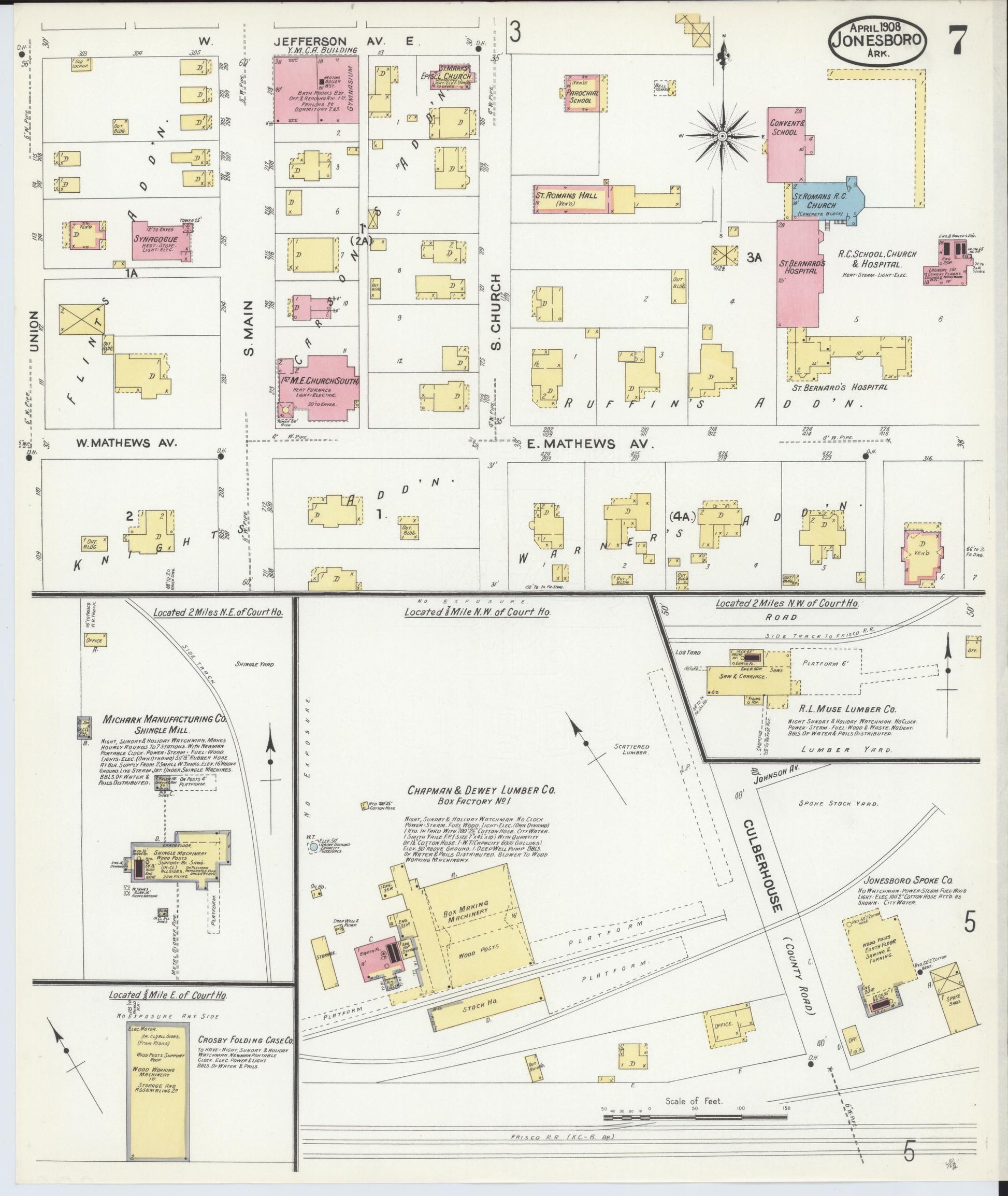 Sanborn Fire Insurance Map from Jonesboro, Craighead County, Arkansas (1908), Sheet #0007 - Historic Sanborn Fire Insurance Map Print, vintage old map wall art, antique decor, genealogy gift, Arkansas Arkansas map