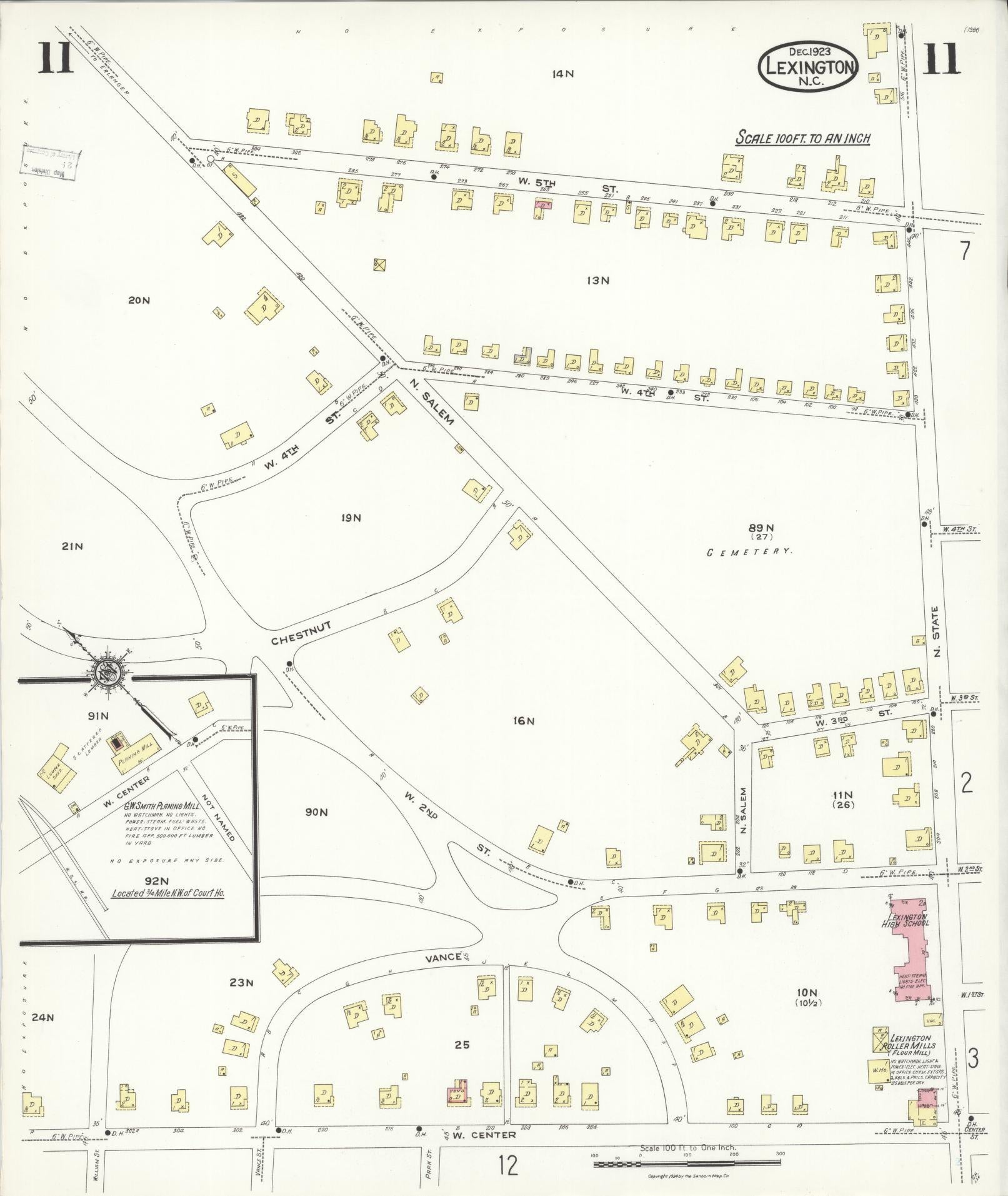 Sanborn Fire Insurance Map from Lexington, Davidson County, North Carolina (1923), Sheet #0011 - Complete Map Set gallery image, historic Sanborn map, vintage wall art, North Carolina North Carolina