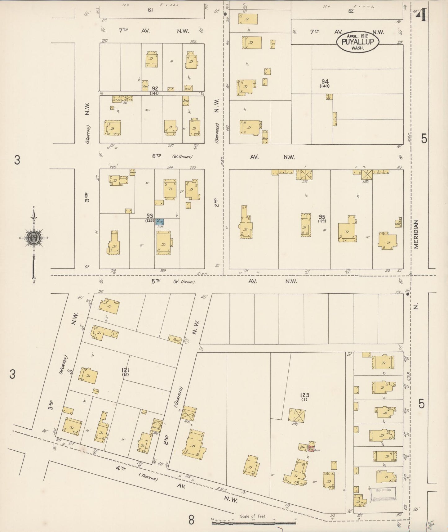 Sanborn Fire Insurance Map from Puyallup, Pierce County, Washington (1912), Sheet #0004 - Complete Map Set gallery image, historic Sanborn map, vintage wall art, Washington Washington