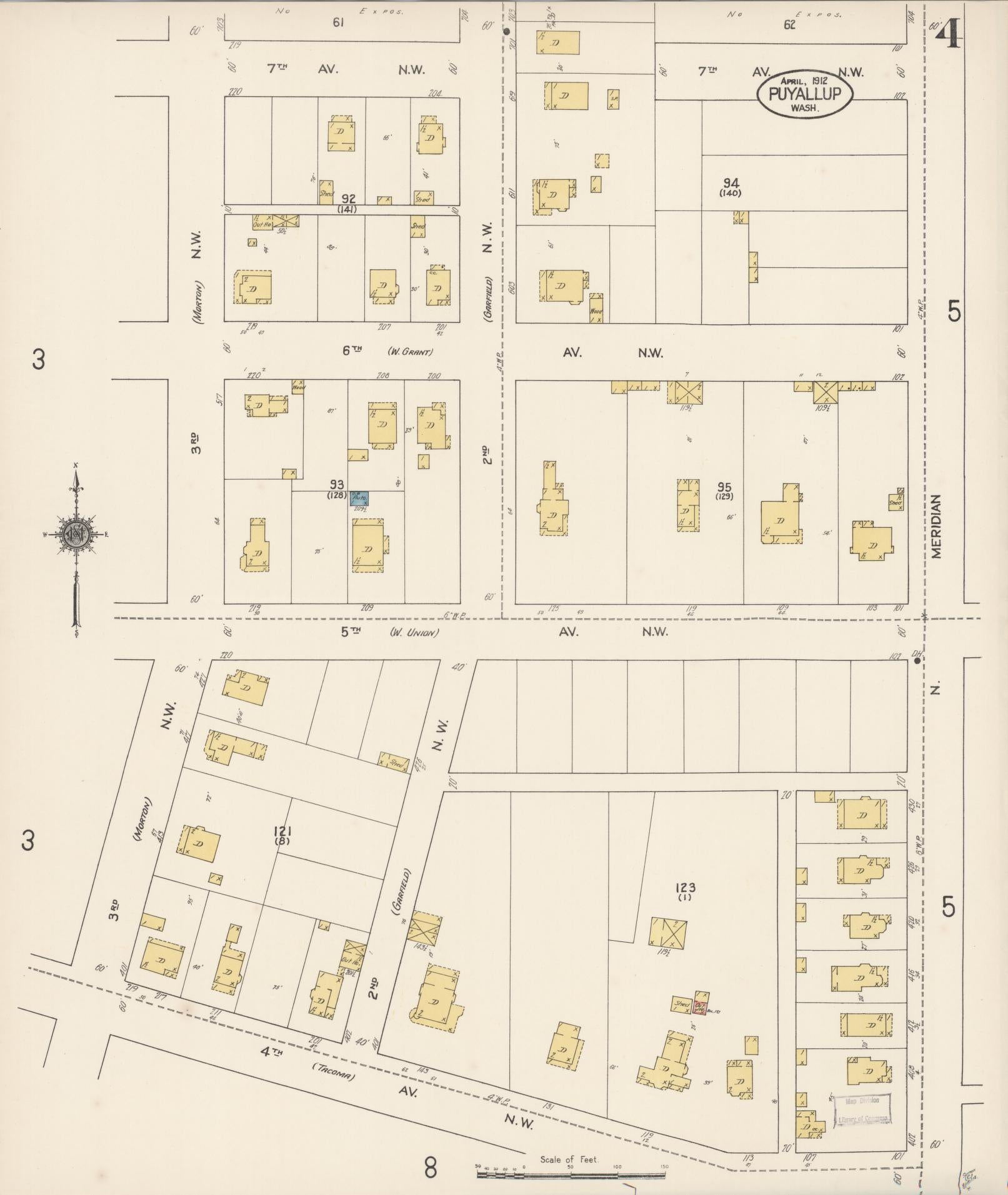 Sanborn Fire Insurance Map from Puyallup, Pierce County, Washington (1912), Sheet #0004 - Complete Map Set gallery image, historic Sanborn map, vintage wall art, Washington Washington