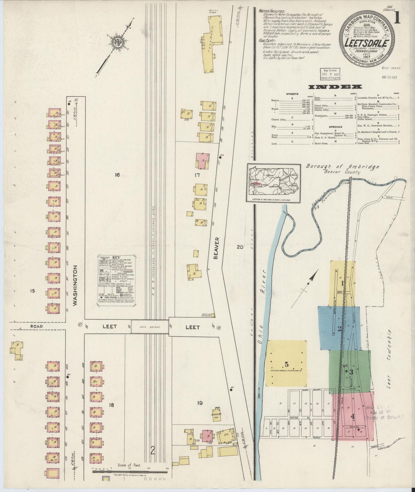 Sanborn Fire Insurance Map from Leetsdale, Allegheny County, Pennsylvania. (1917) – Historic Sanborn Fire Insurance Map Print
